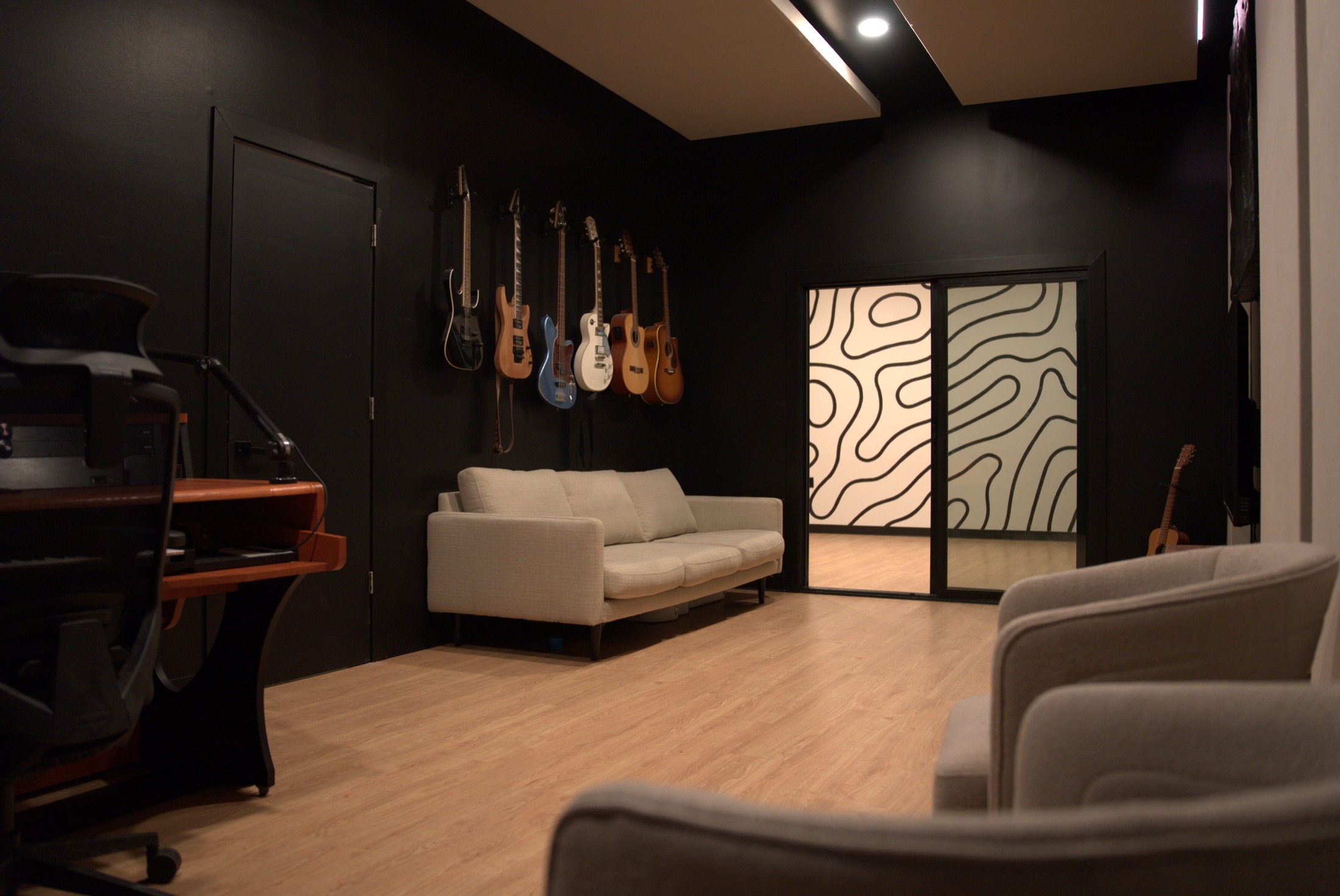 Instrument wall and seating inside the control room