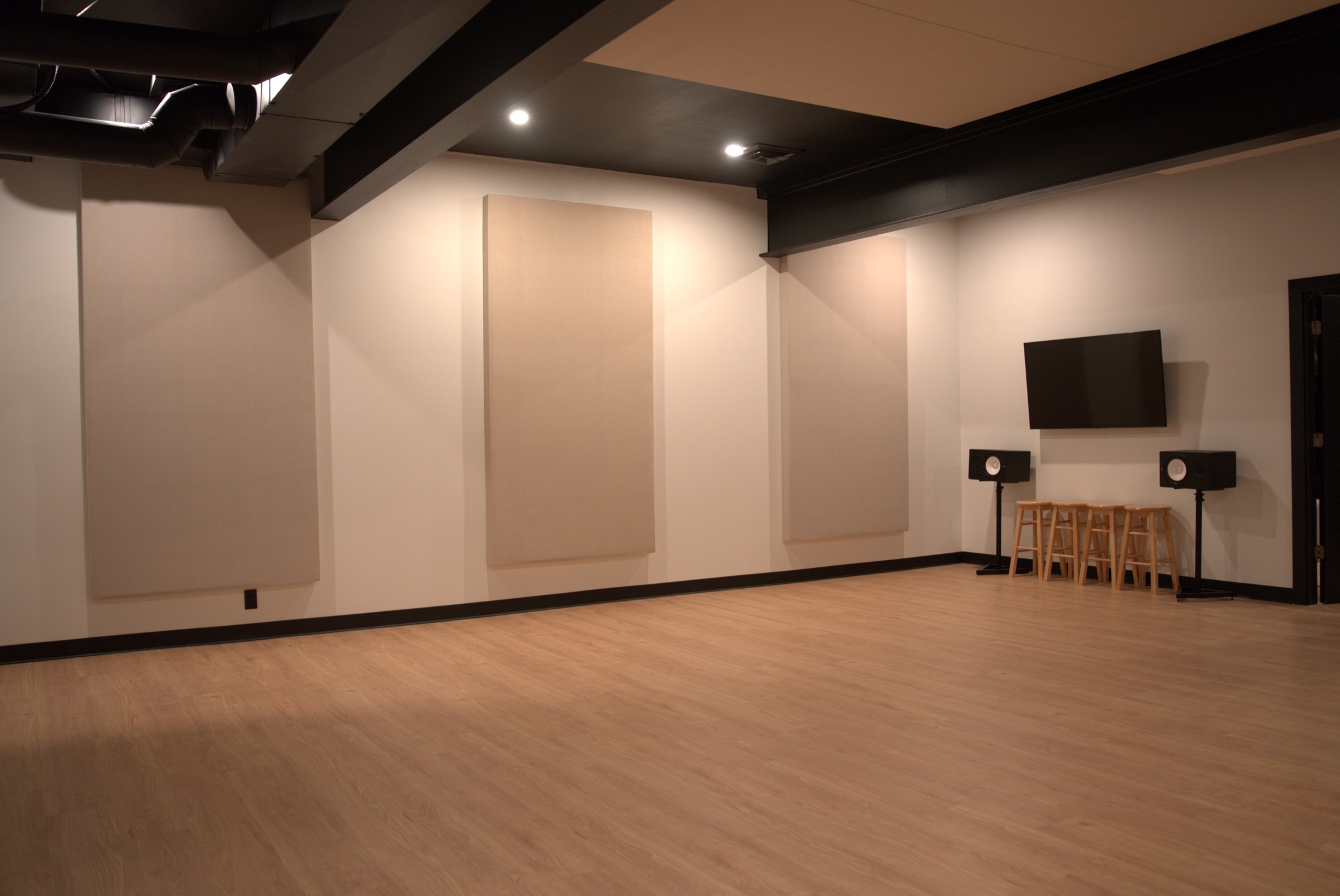 Open tracking room prepared for a band recording session